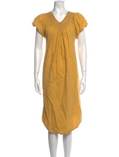 Pre-owned Christy Dawn Printed Midi Length Dress In Yellow