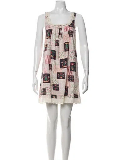 Pre-owned Christy Dawn Printed Mini Dress In Neutrals
