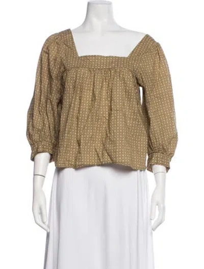 Pre-owned Christy Dawn Printed Square Neckline Top In Green