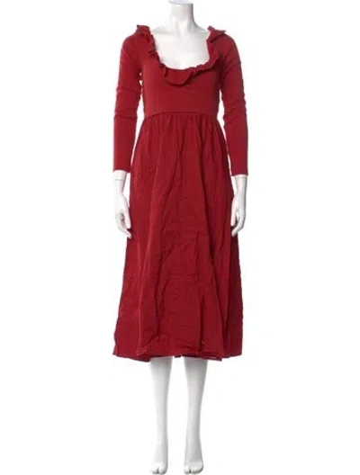 Pre-owned Christy Dawn Square Neckline Midi Length Dress In Red