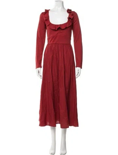 Pre-owned Christy Dawn Square Neckline Midi Length Dress In Red