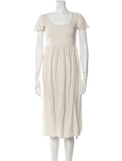 Pre-owned Christy Dawn Square Neckline Midi Length Dress In White