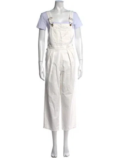 Pre-owned Christy Dawn Square Neckline Overalls In White