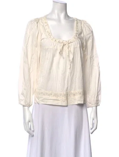 Pre-owned Christy Dawn Square Neckline Three-quarter Sleeve Blouse In Neutral