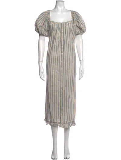 Pre-owned Christy Dawn Striped Long Dress In Neutrals