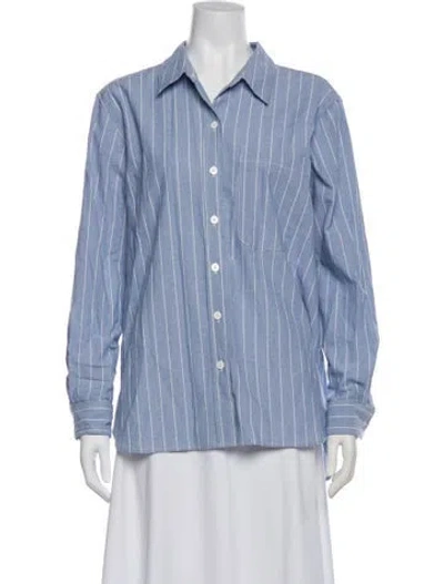 Pre-owned Christy Dawn Striped Long Sleeve Button-up Top In Blue
