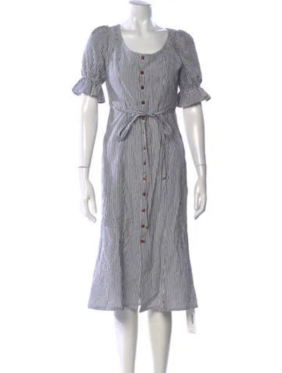 Pre-owned Christy Dawn Striped Midi Length Dress In Gray