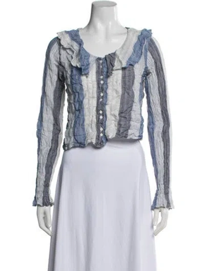 Pre-owned Christy Dawn Striped Scoop Neck Blouse In Blue