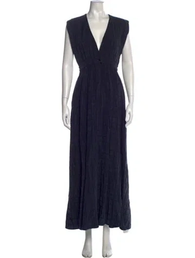 Pre-owned Christy Dawn V-neck Long Dress In Blue