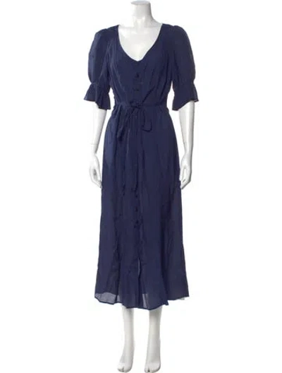 Pre-owned Christy Dawn V-neck Long Dress In Blue