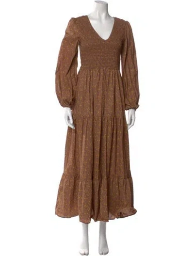 Pre-owned Christy Dawn V-neck Long Dress In Brown