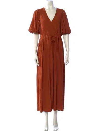 Pre-owned Christy Dawn V-neck Long Dress In Brown