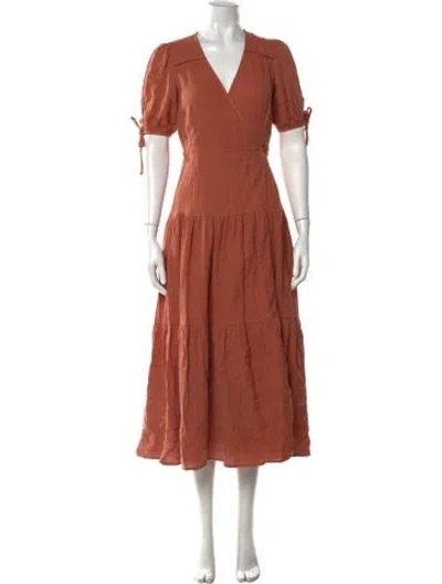 Pre-owned Christy Dawn V-neck Long Dress In Brown