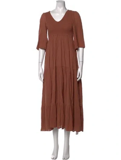 Pre-owned Christy Dawn V-neck Long Dress In Brown