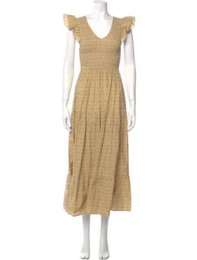 Pre-owned Christy Dawn V-neck Long Dress In Neutral