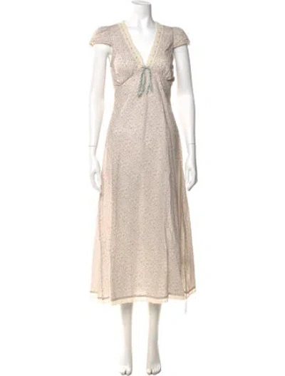 Pre-owned Christy Dawn V-neck Long Dress W/ Tags In Neutral