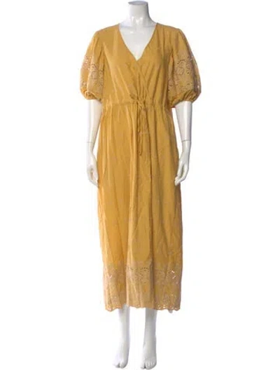 Pre-owned Christy Dawn V-neck Long Dress In Yellow