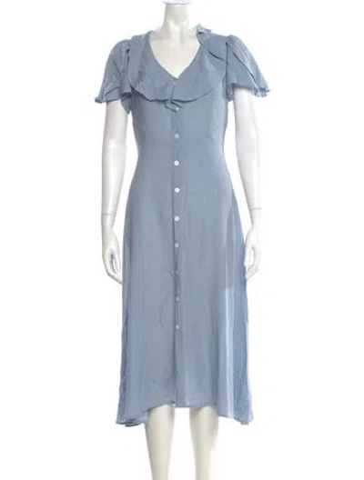 Pre-owned Christy Dawn V-neck Midi Length Dress In Blue