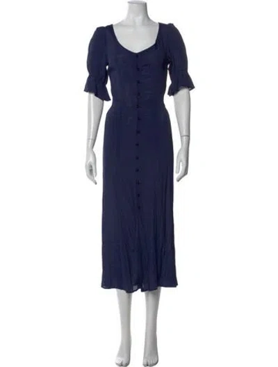 Pre-owned Christy Dawn V-neck Midi Length Dress In Blue