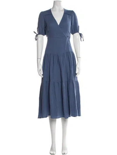 Pre-owned Christy Dawn V-neck Midi Length Dress In Blue