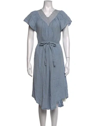 Pre-owned Christy Dawn V-neck Midi Length Dress In Blue