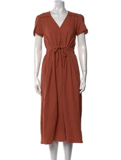 Pre-owned Christy Dawn V-neck Midi Length Dress In Brown