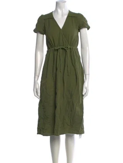 Pre-owned Christy Dawn V-neck Midi Length Dress In Green