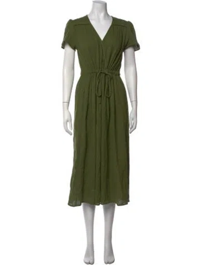 Pre-owned Christy Dawn V-neck Midi Length Dress In Green