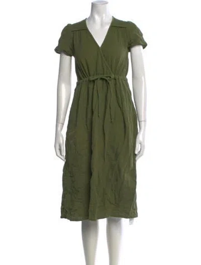 Pre-owned Christy Dawn V-neck Midi Length Dress In Green