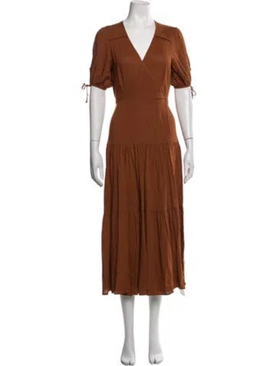 Pre-owned Christy Dawn V-neck Midi Length Dress In Neutrals