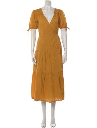 Pre-owned Christy Dawn V-neck Midi Length Dress In Orange