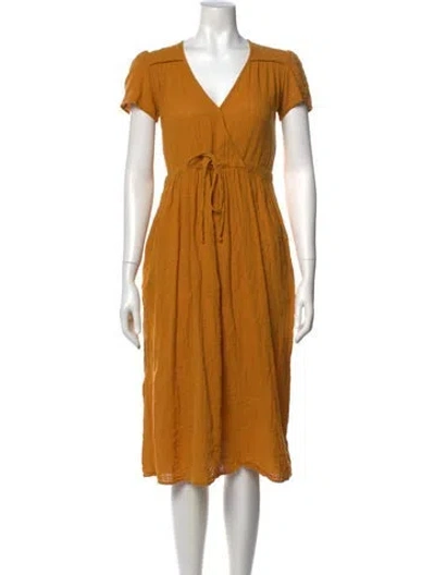 Pre-owned Christy Dawn V-neck Midi Length Dress W/ Tags In Yellow