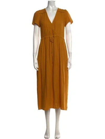 Pre-owned Christy Dawn V-neck Midi Length Dress In Yellow