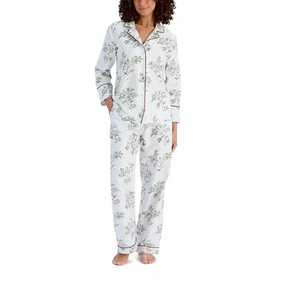 Christy Fig Leaves Cotton Sateen Pajama Set In White