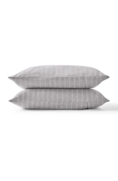 Christy Flannel Stripe Brushed Cotton Pillow Sham Pairs In Silver