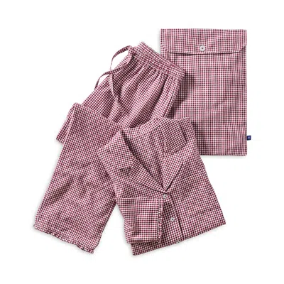Christy Gingham Ruffle Cotton Pajama Set In Red