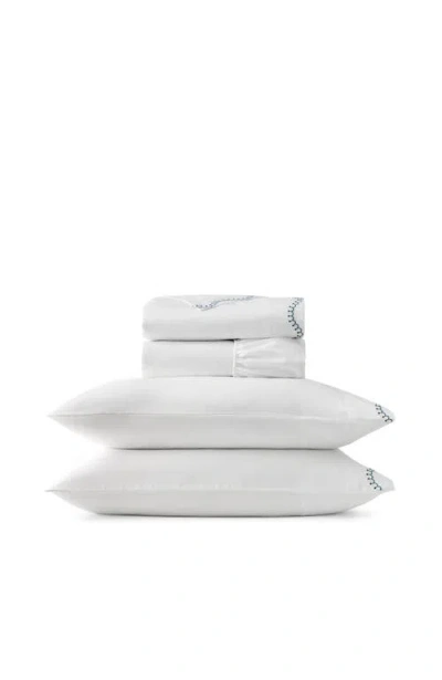 Christy Lucerne Scallop Luxury Cotton Sateen Embroidered Sheet Set Bundles In Indigo
