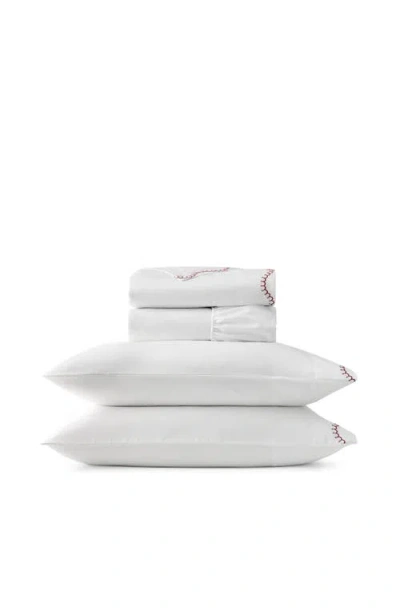 Christy Lucerne Scallop Luxury Cotton Sateen Embroidered Sheet Set Bundles In Raspberry