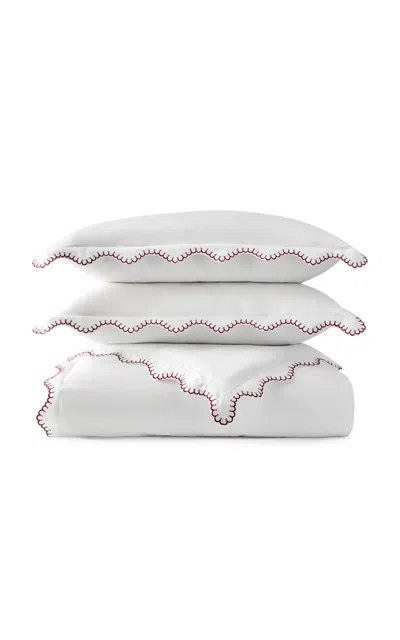 Christy - Lucerne Scallop Queen Duvet Cover Set - Red In White