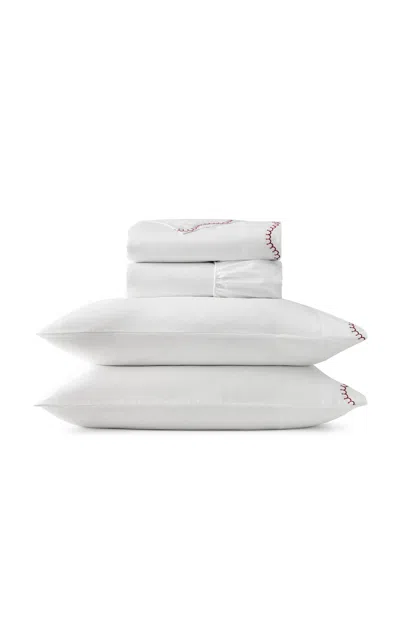 Christy - Lucerne Scallop Queen Sheet Set - Fuchsia In White
