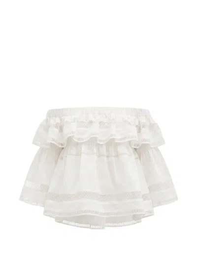 Christy Lynn Angela Ruffled Off-shoulder Blouse In White