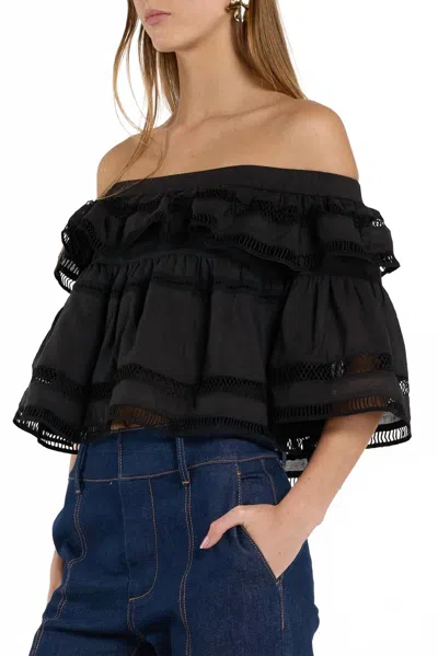 Christy Lynn Angela Ruffled Off-the-shoulder Top In Black