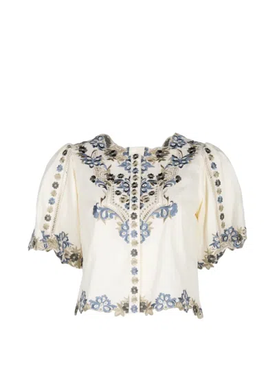Christy Lynn Brynn Floral-embroidered Shirt In Neutral