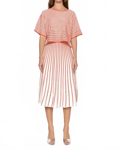 Christy Lynn Colton Midi Skirt In Pinstripe Coral In White