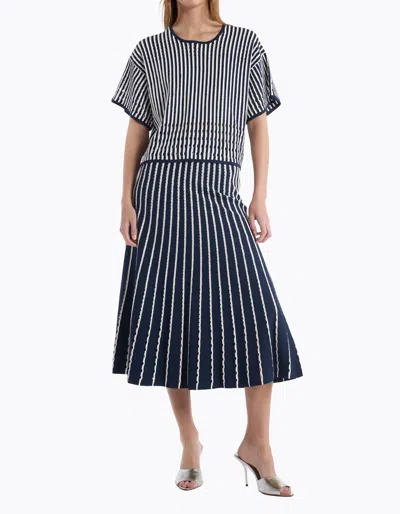 Christy Lynn Colton Modern Knit Skirt In Pinstripe Navy In Blue