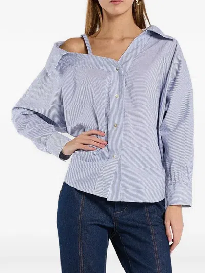 Christy Lynn Dasha Striped Off-shoulder Shirt In Blue