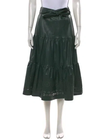 Pre-owned Christy Lynn Embroidered Accent Long Skirt In Green