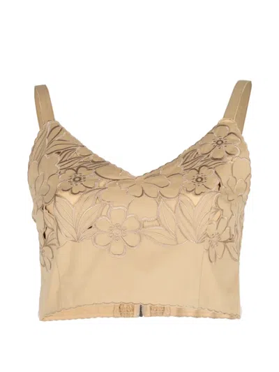 Christy Lynn Feyre Floral-embroidered Top In Brown
