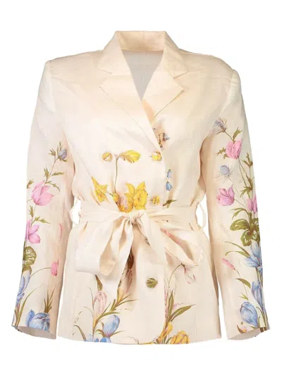 Christy Lynn Floral-print Belted Blazer In Pink