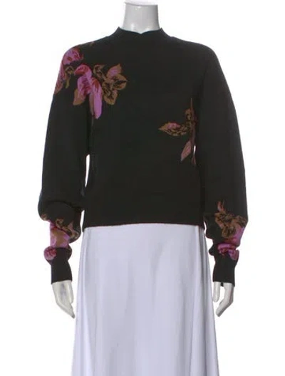 Pre-owned Christy Lynn Floral Print Crew Neck Sweater In Black